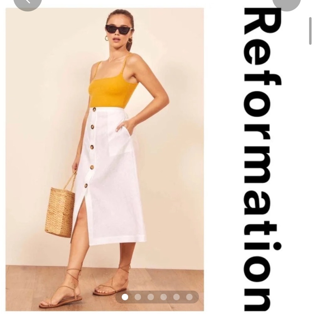 Reformation White Linen Midi Skirt Sz 2